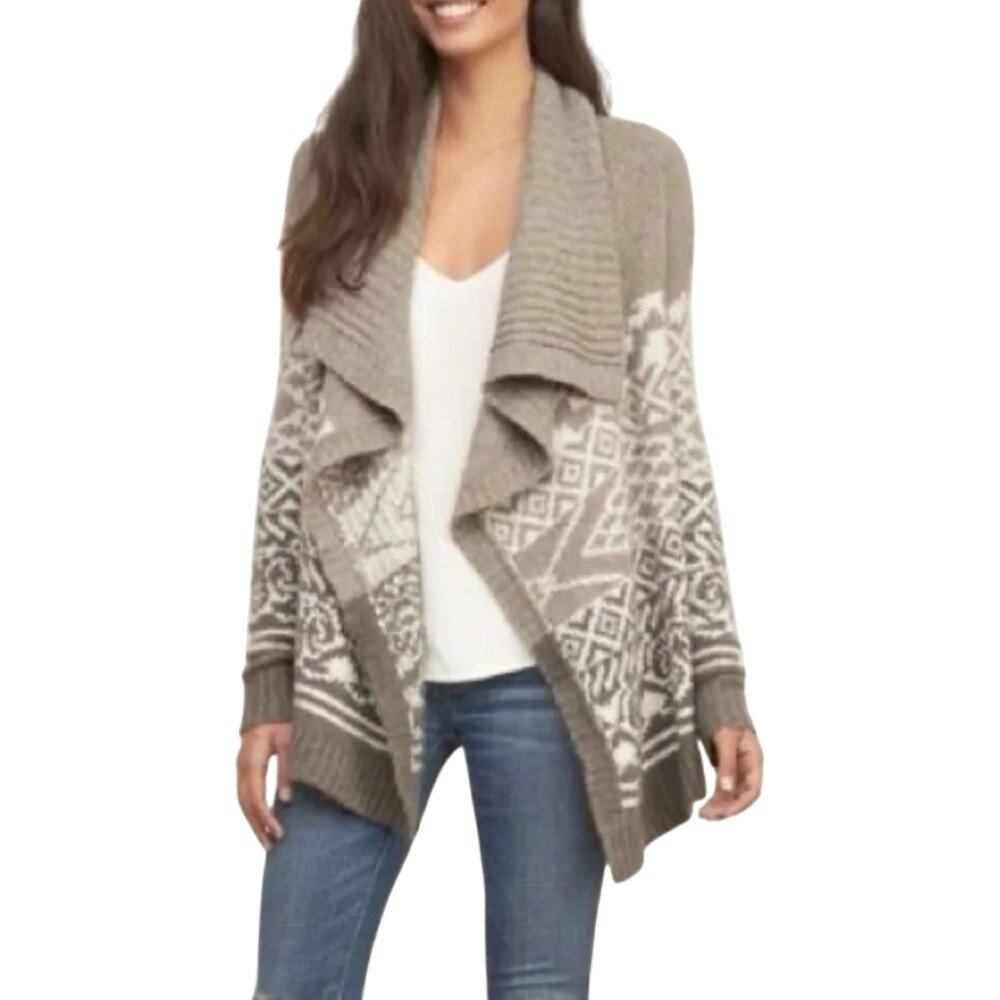 Abercrombie & Fitch Wool Blend Fair Isle Waterfall Cardigan Open Front L Cozy